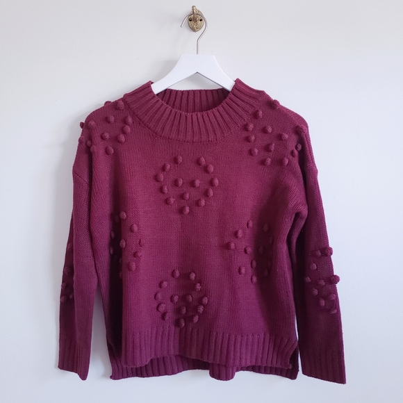 NWT Altar'd State Burgundy Bobble Pom Pom Sweater - Picture 2 of 11